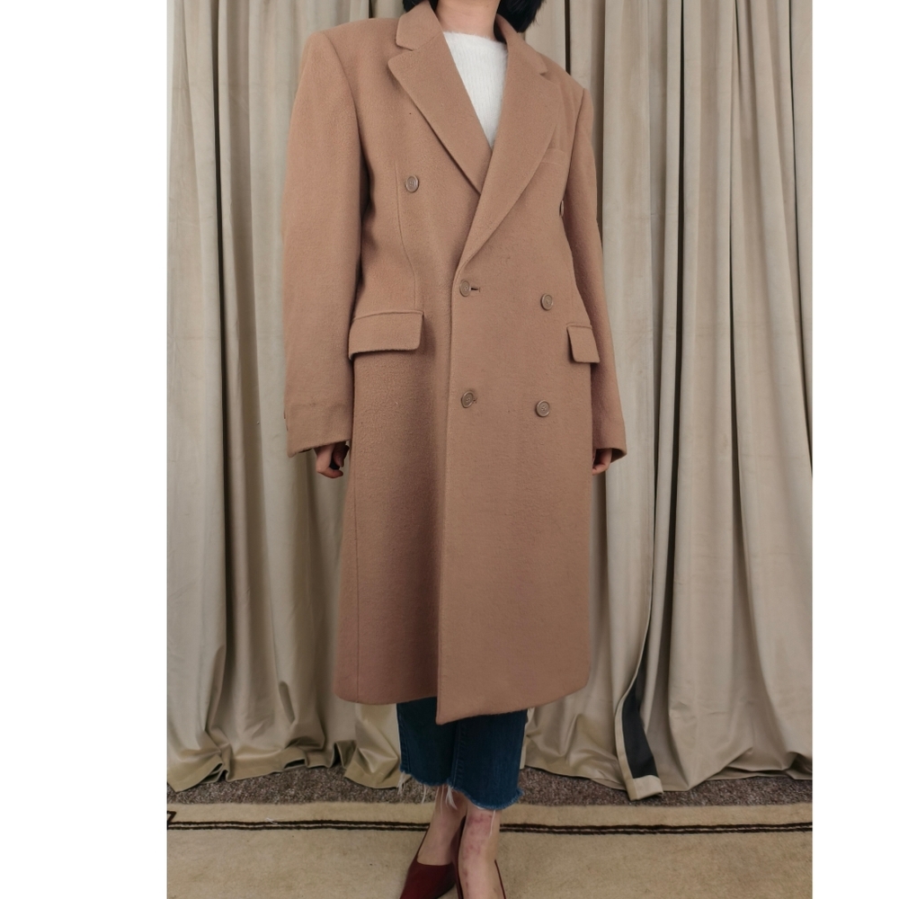 Vintage Tan Camel Boyfriend Boxy Full Length Long Coat - Picture 1 of 7